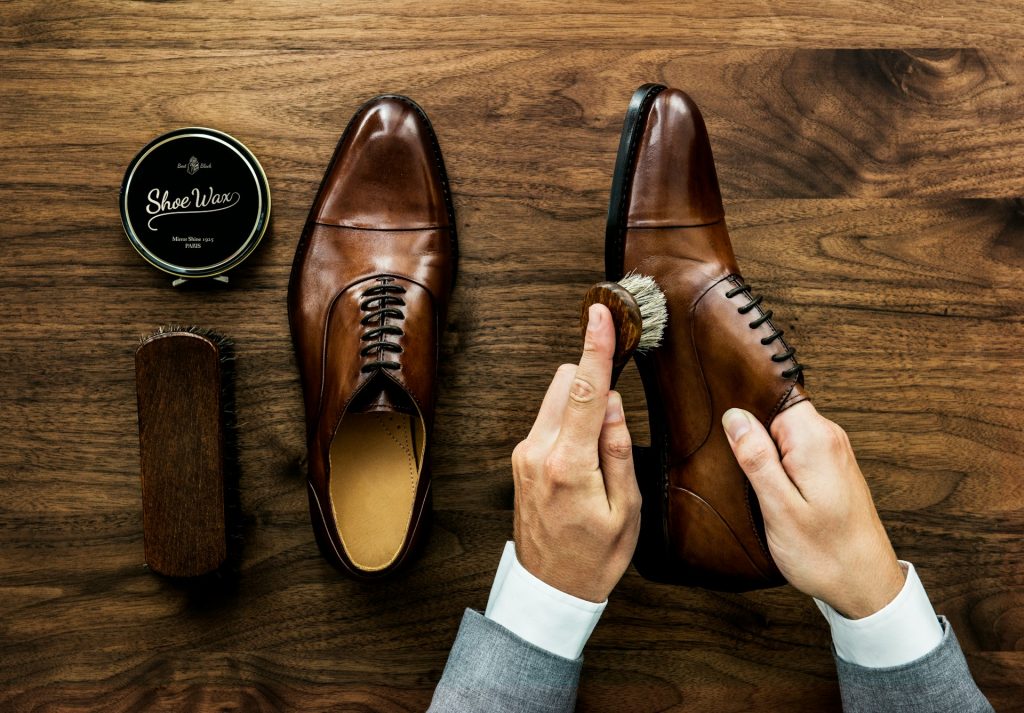 polished leather shoes close up