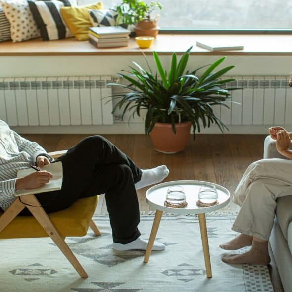 couple sitting together during relaxed conversation