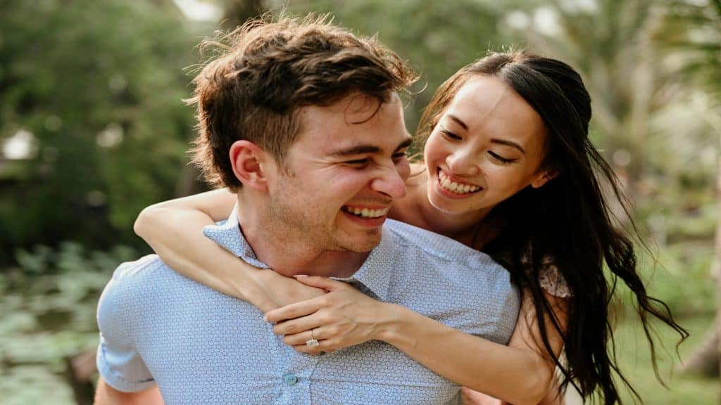 couple laughing together outdoors