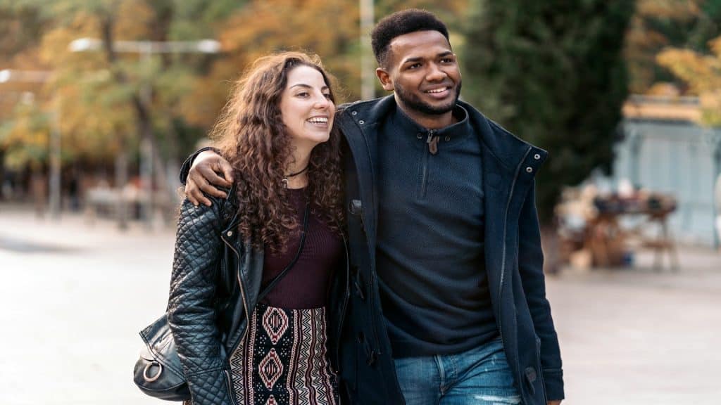 couple walking together confidently