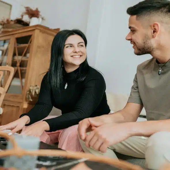 couple sitting together during conversation