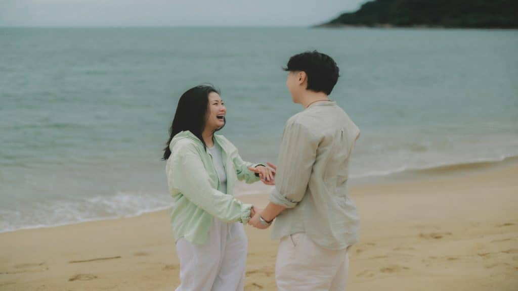 couple laughing together