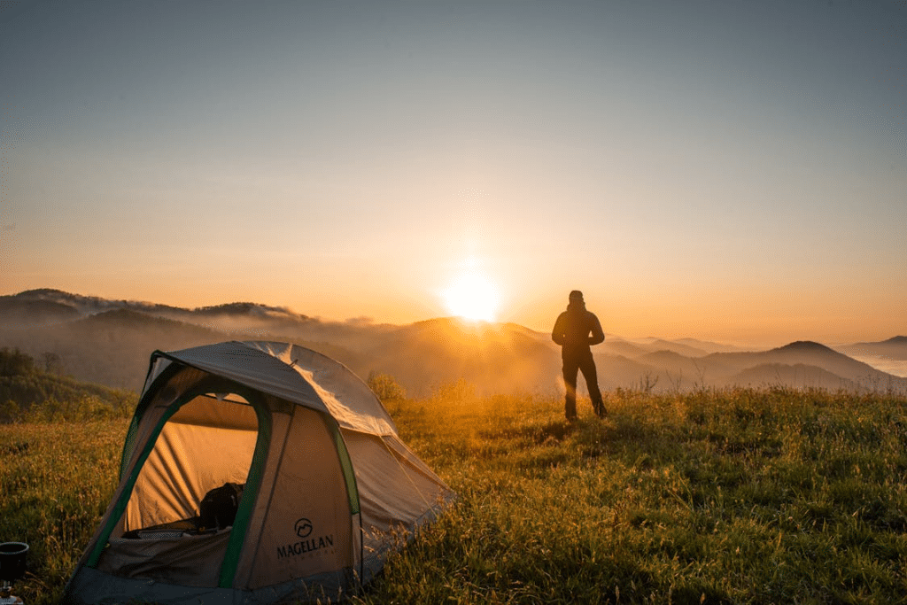 A person near camping tent