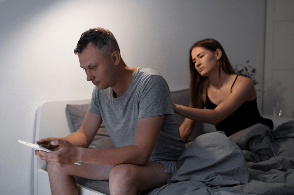 A man ignoring a woman