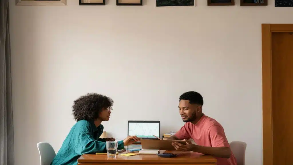 couple working together at table