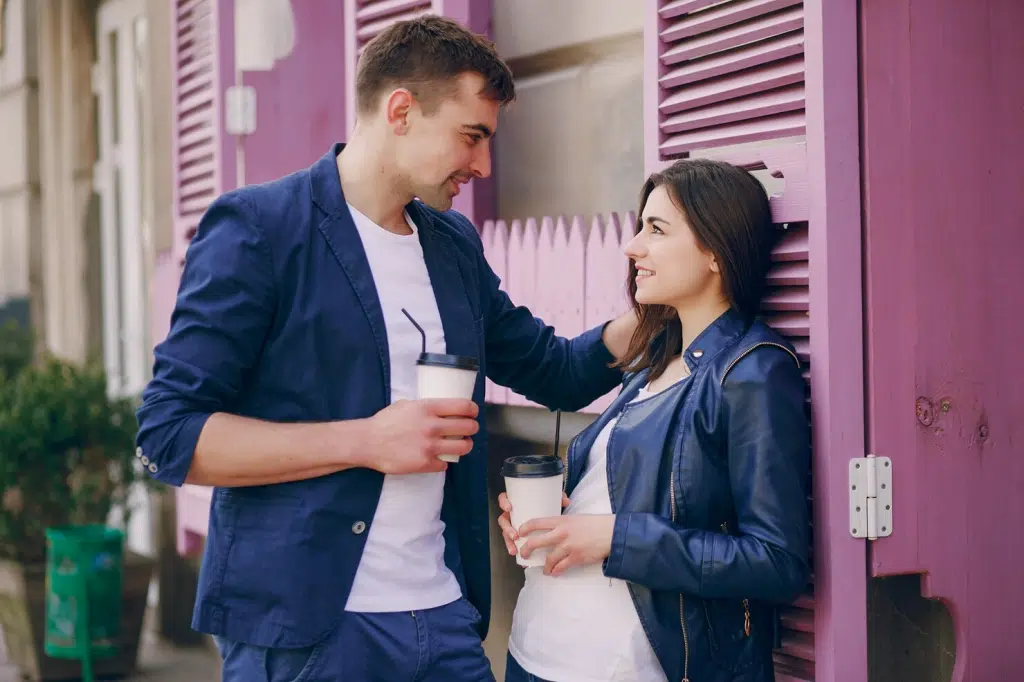 A man and woman flirting