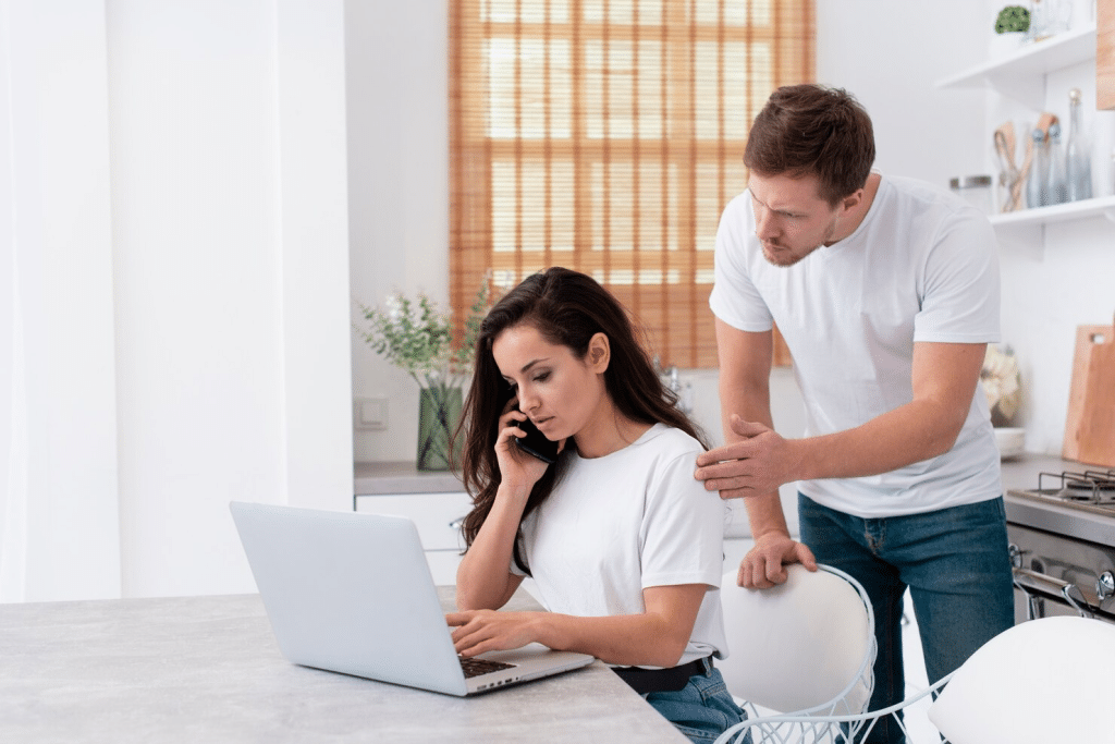 A man trying to speak with woman