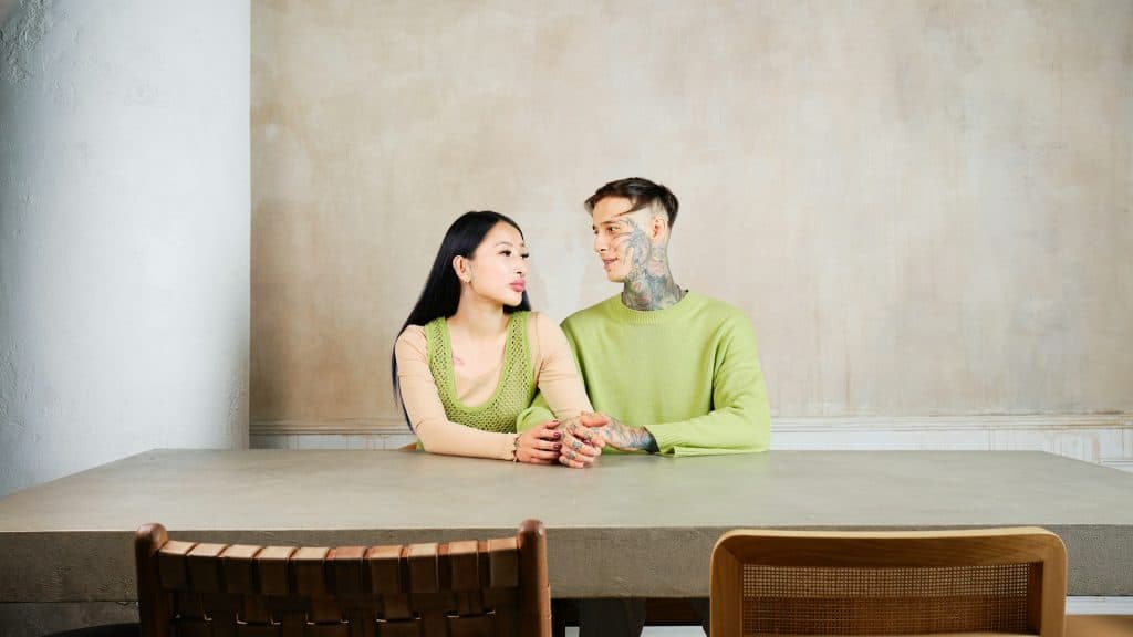 couple sitting closely during conversation