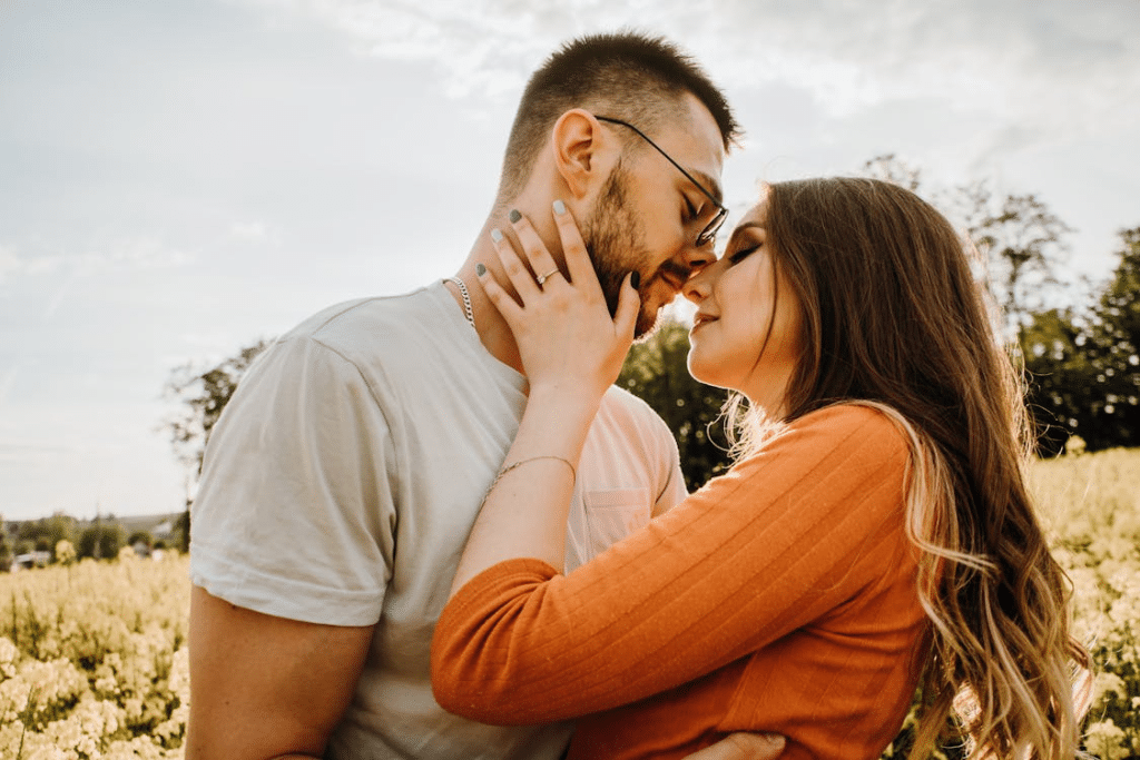 A couple kissing