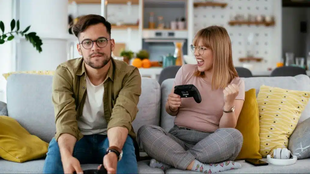 A man and woman playing a game