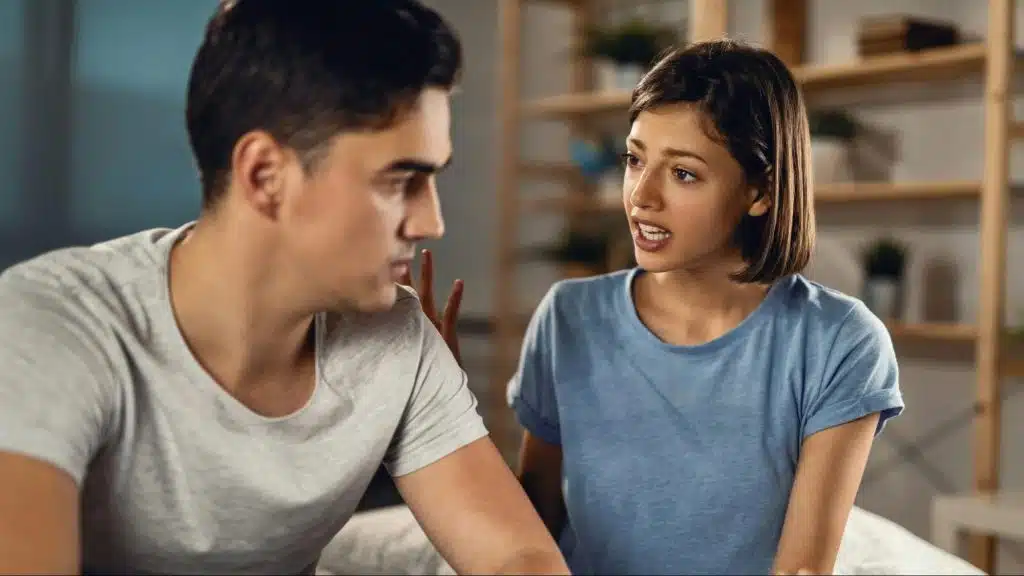 A woman nagging a man