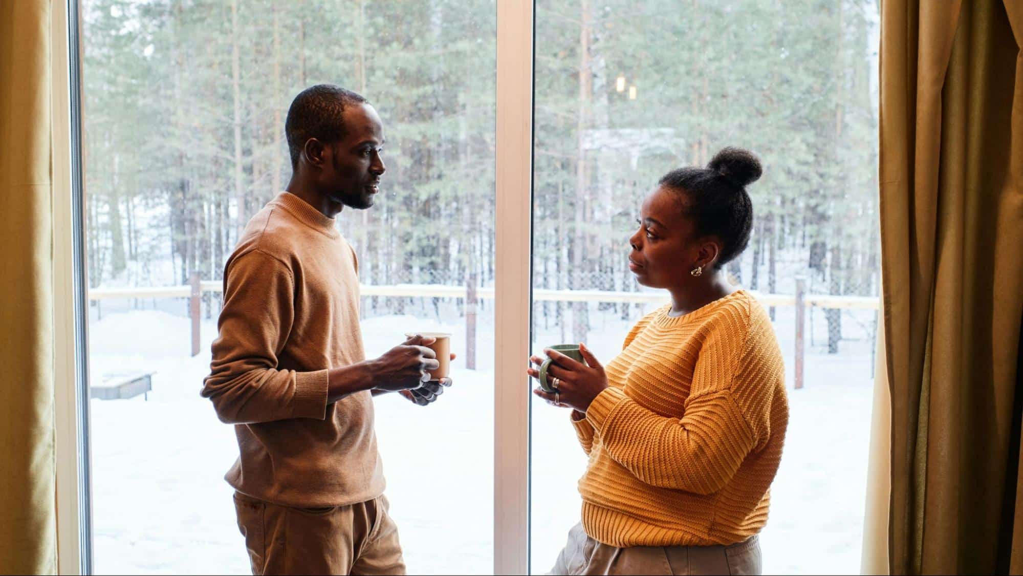 A man and a woman looking at each other