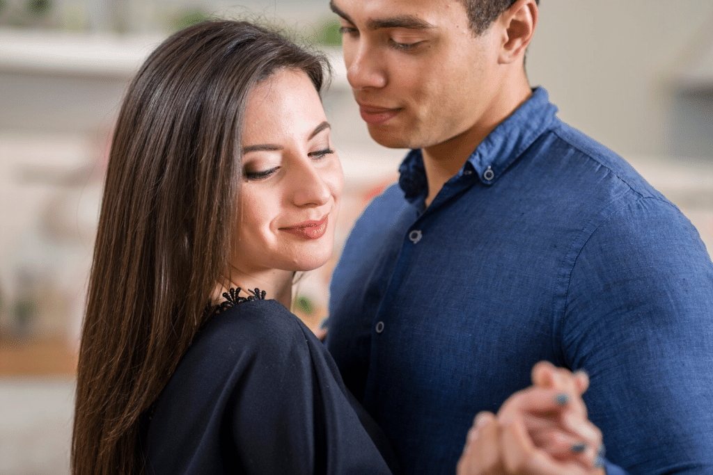 A man and woman close to each other