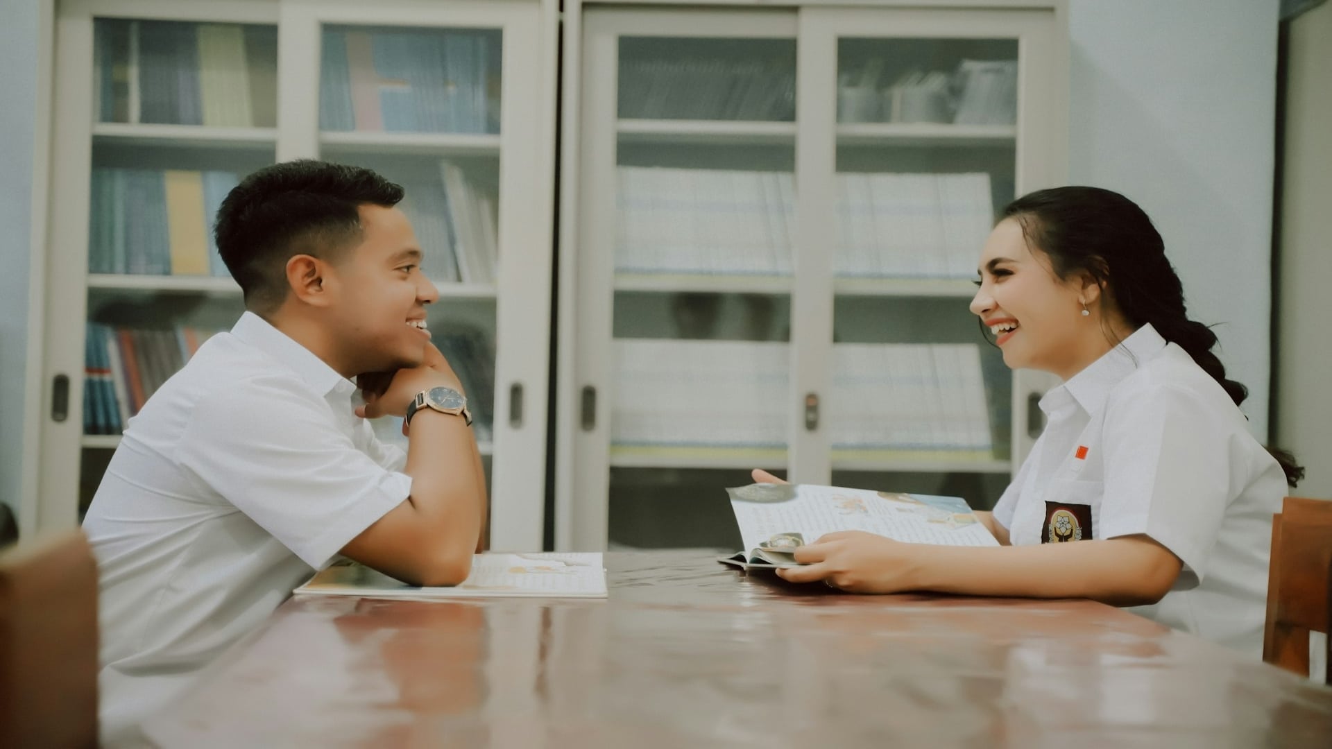 couple smiling during conversation