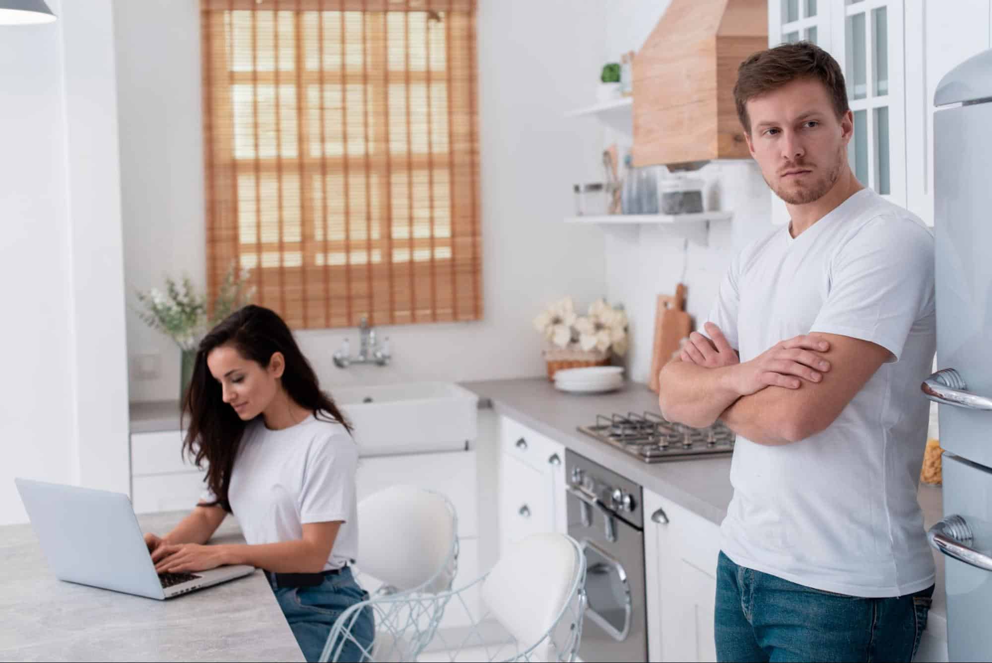 A man ignoring a woman