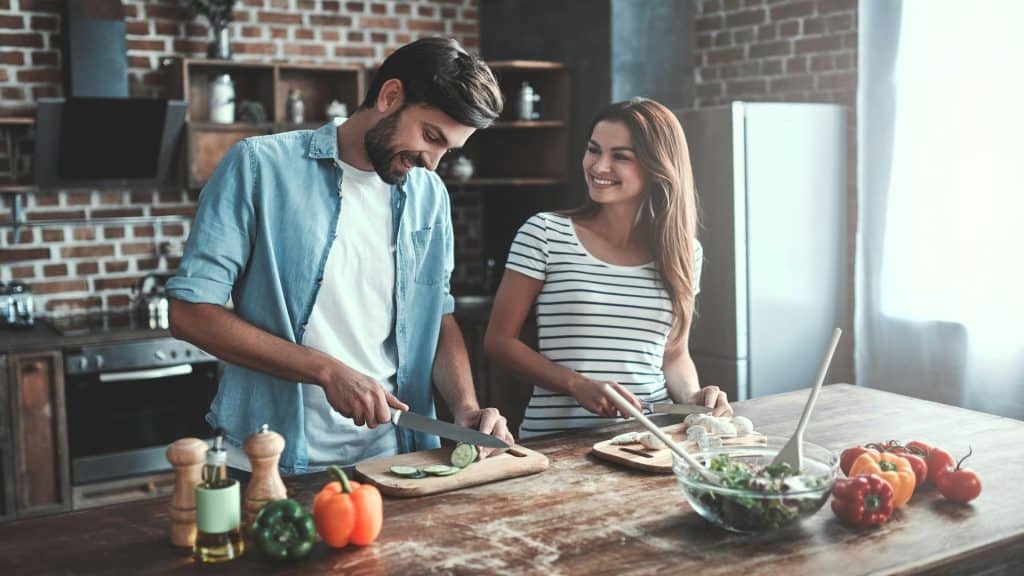 couple cooking together