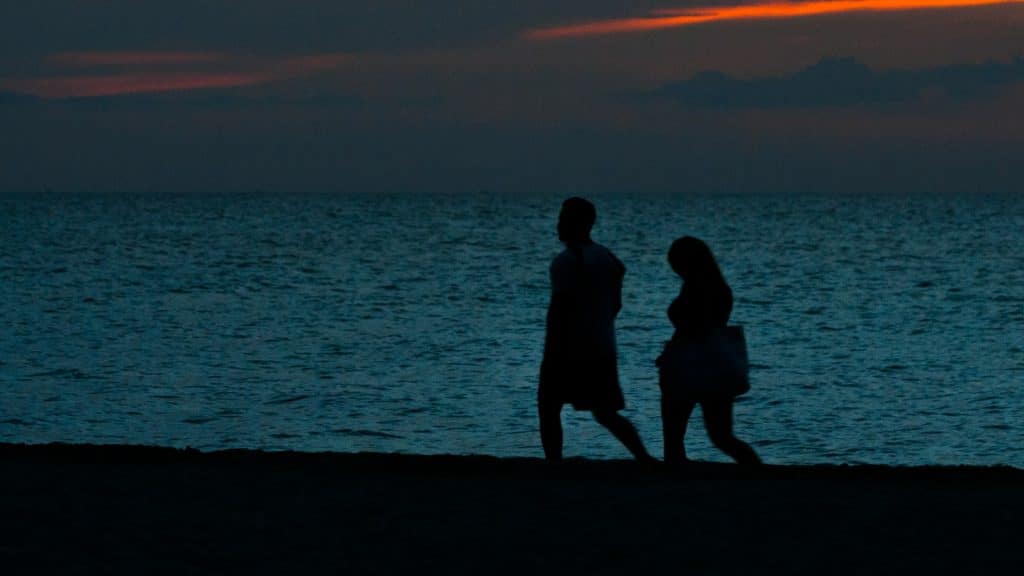 couple walking together at sunset