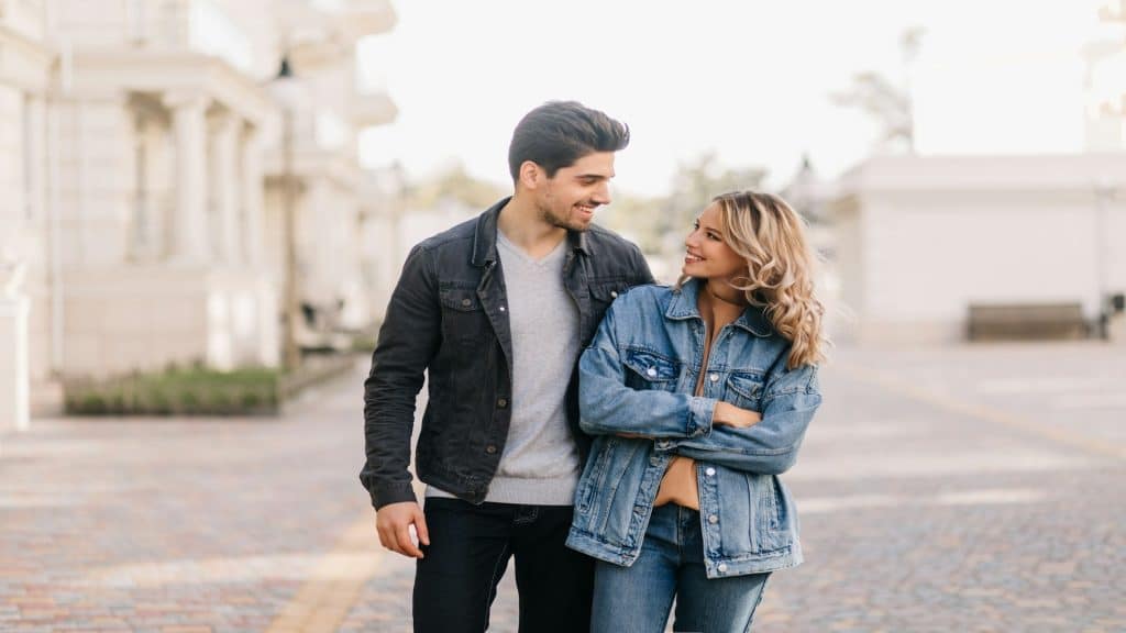 couple walking together during conversation