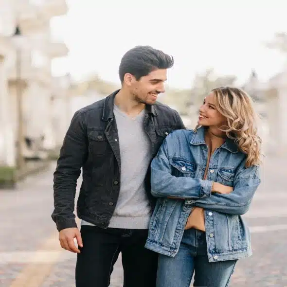 couple walking together during conversation