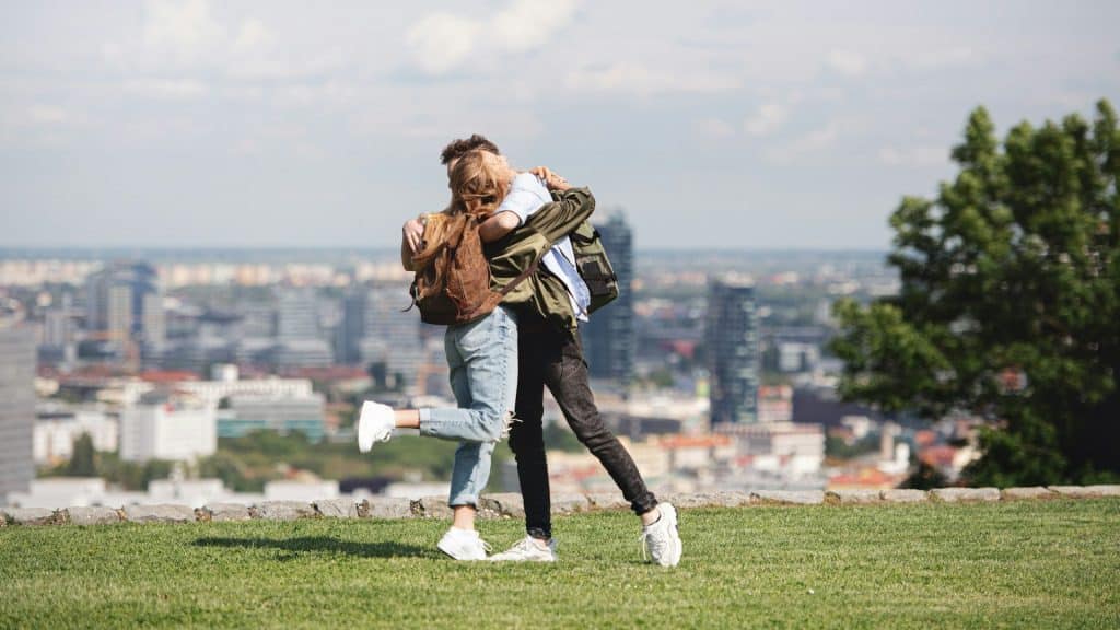 couple embracing outdoors