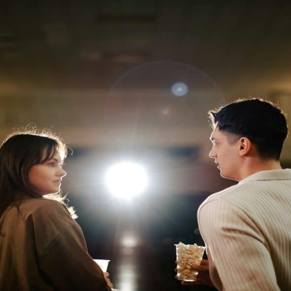 couple having serious conversation indoors
