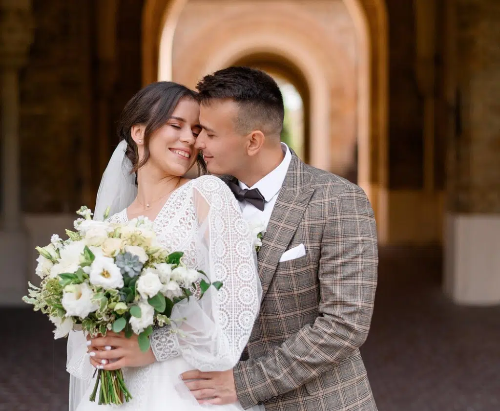 Portrait of love wedding day groom and bride