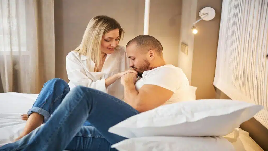 A couple spending time together at home