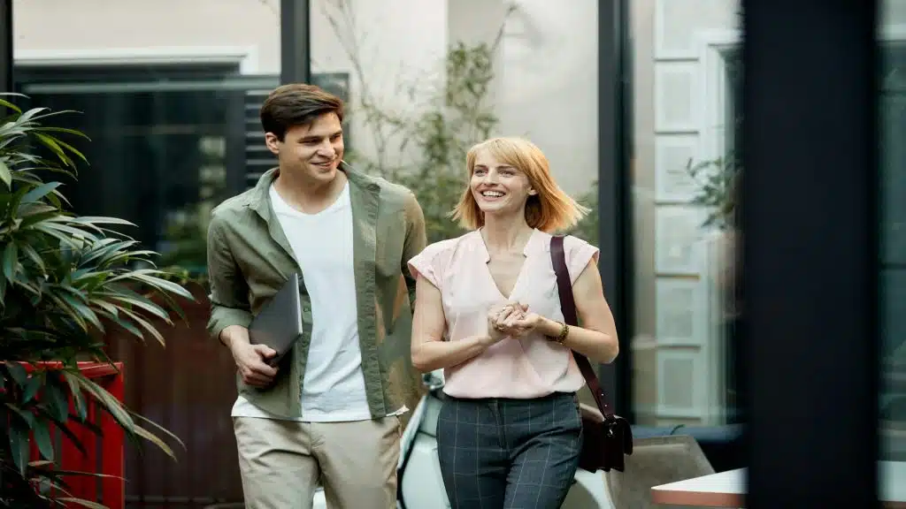 couple walking together during relaxed conversation