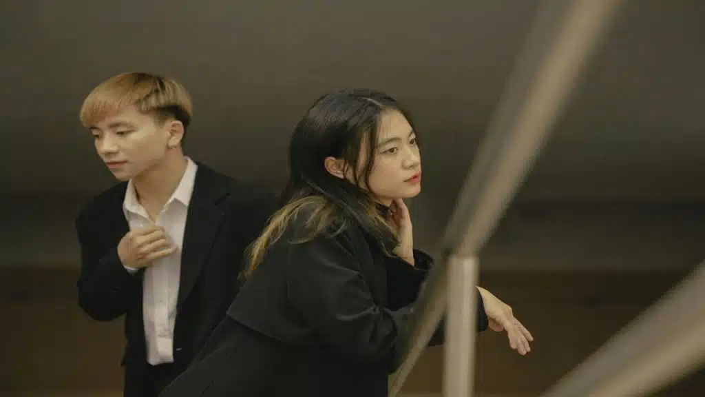A couple ignoring each other