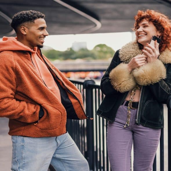 couple walking together during thoughtful conversation