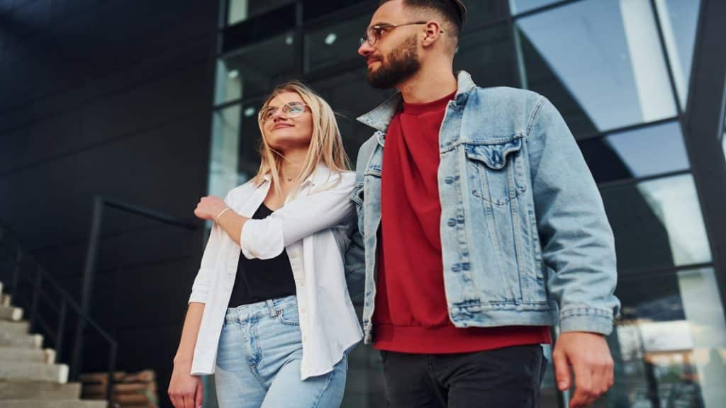 couple walking thoughtfully together