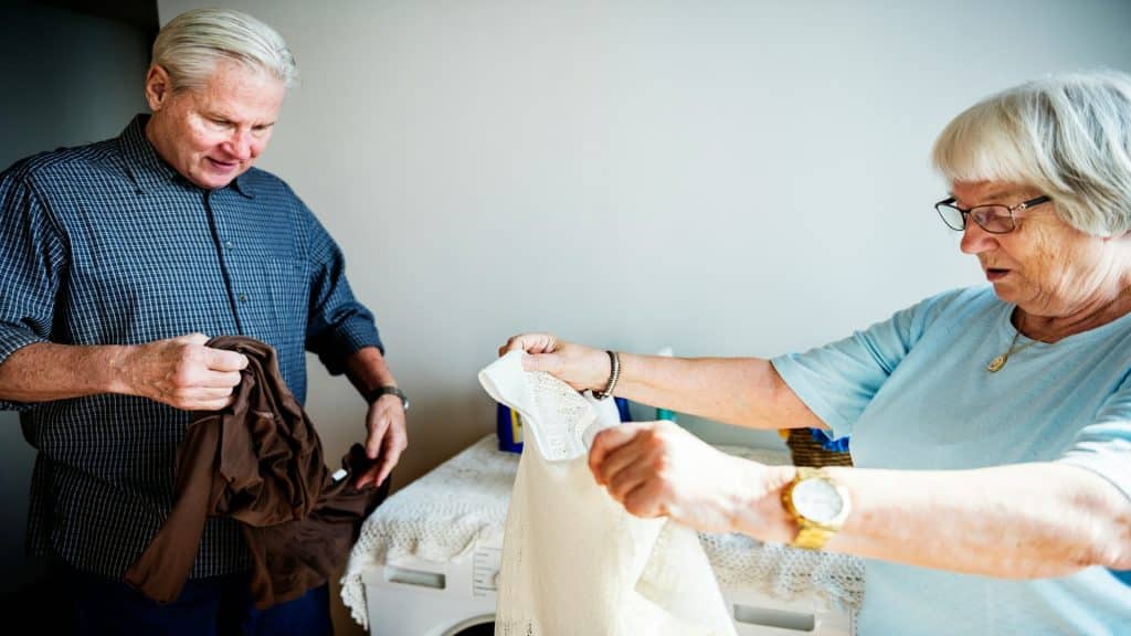 couple doing chores together