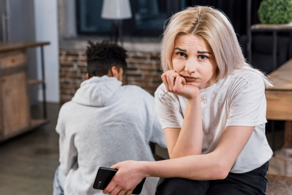 A sad woman cannot make a decision