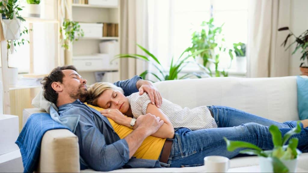 A man and woman resting 