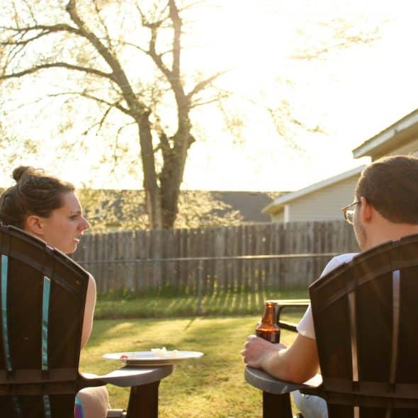 couple sitting apart during serious conversation