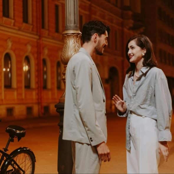 A man and woman outside