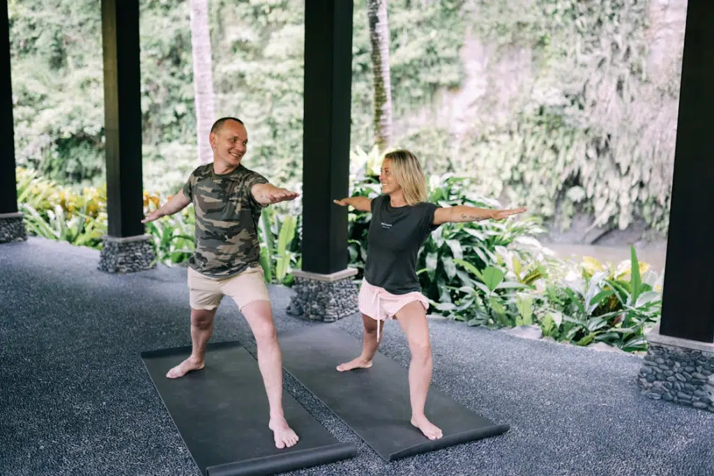 A man and a woman in a fitness class