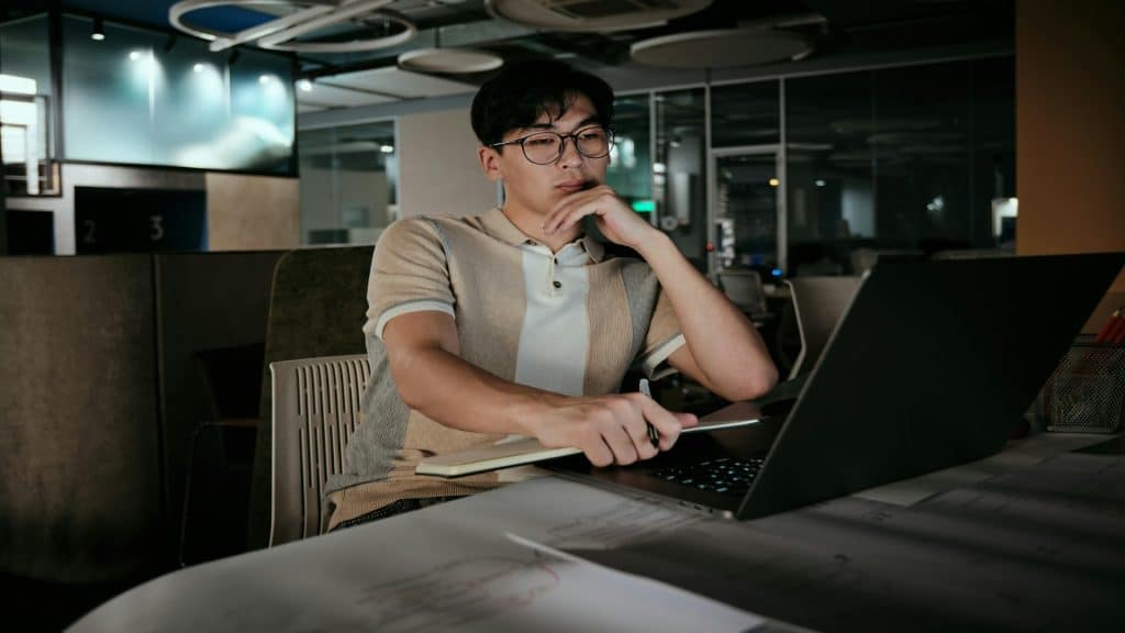 person working late at desk