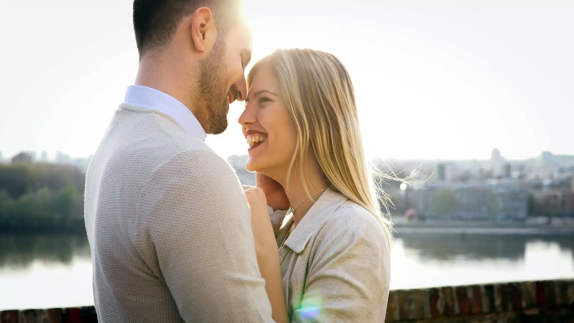 couple smiling during calm conversation