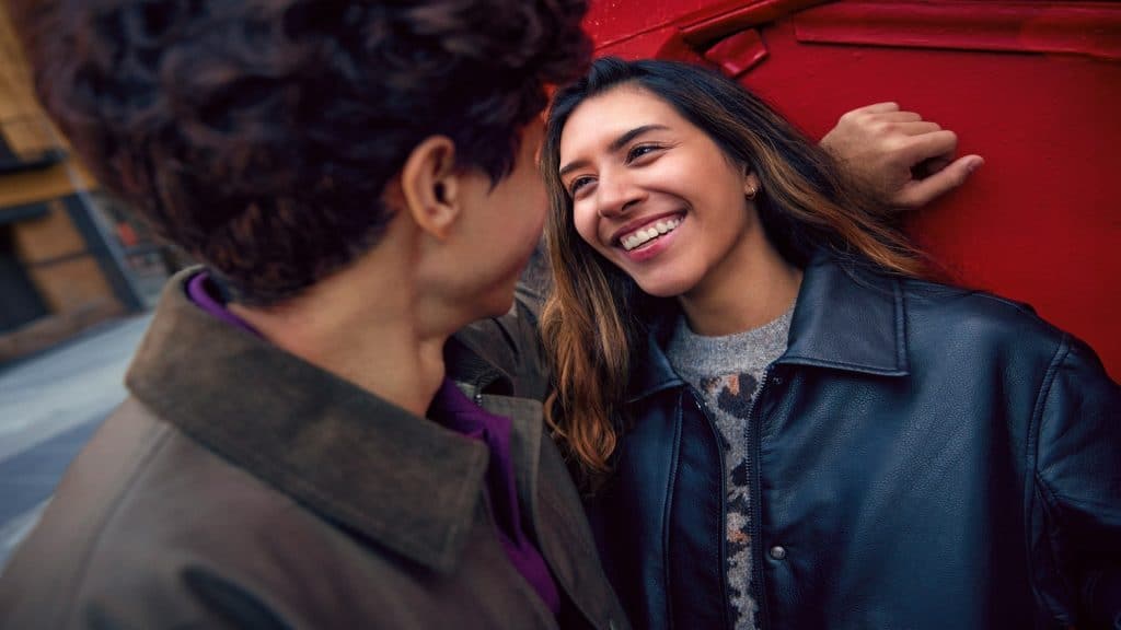 couple laughing together