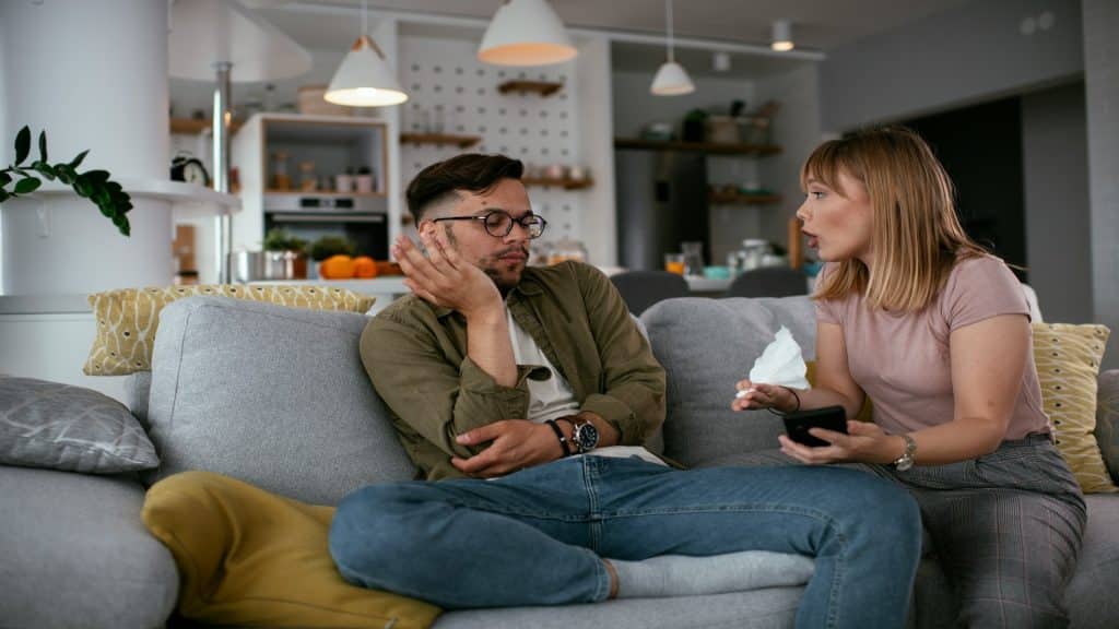 couple calmly discussing issue