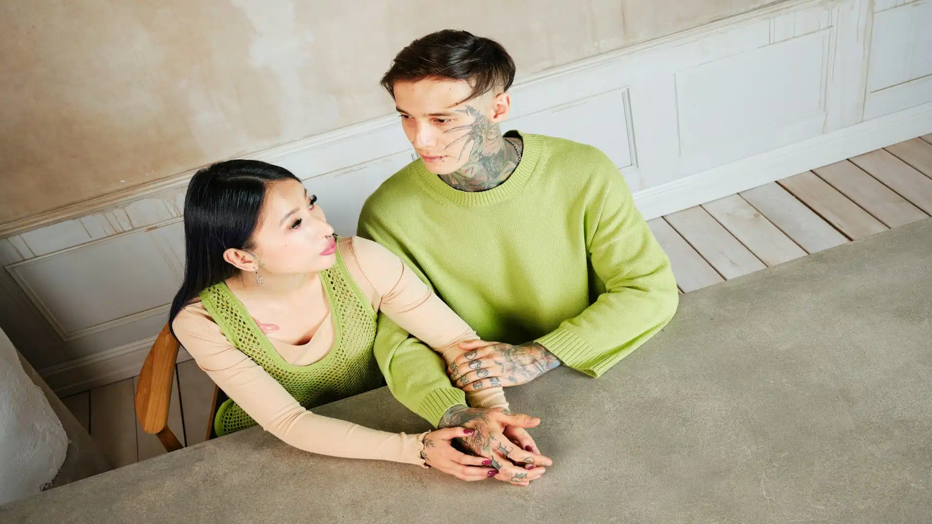 couple looking serious during conversation