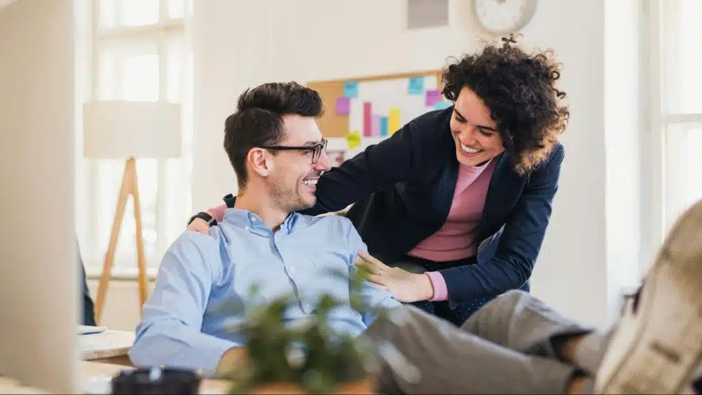 A man and woman talking