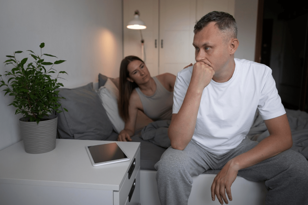 Man turning his back from a woman
