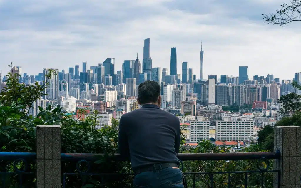 man looking city skyline