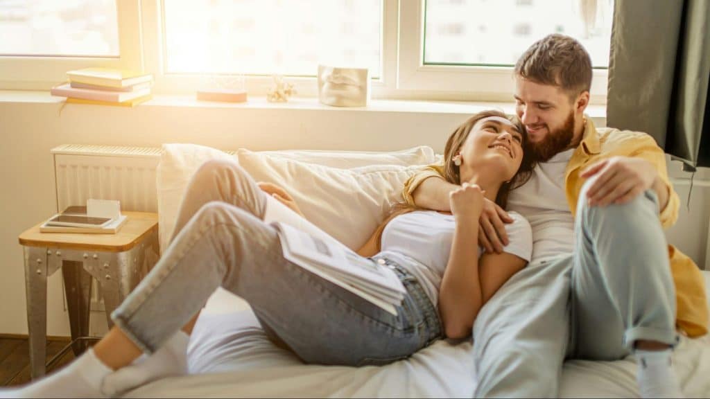 Woman feeling safe with a man