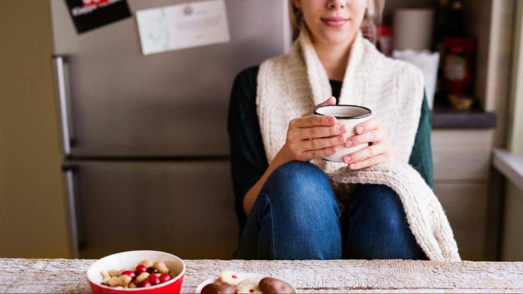 Woman alone and having a coffee
