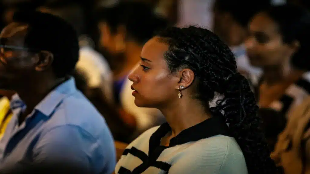 woman listening attentively