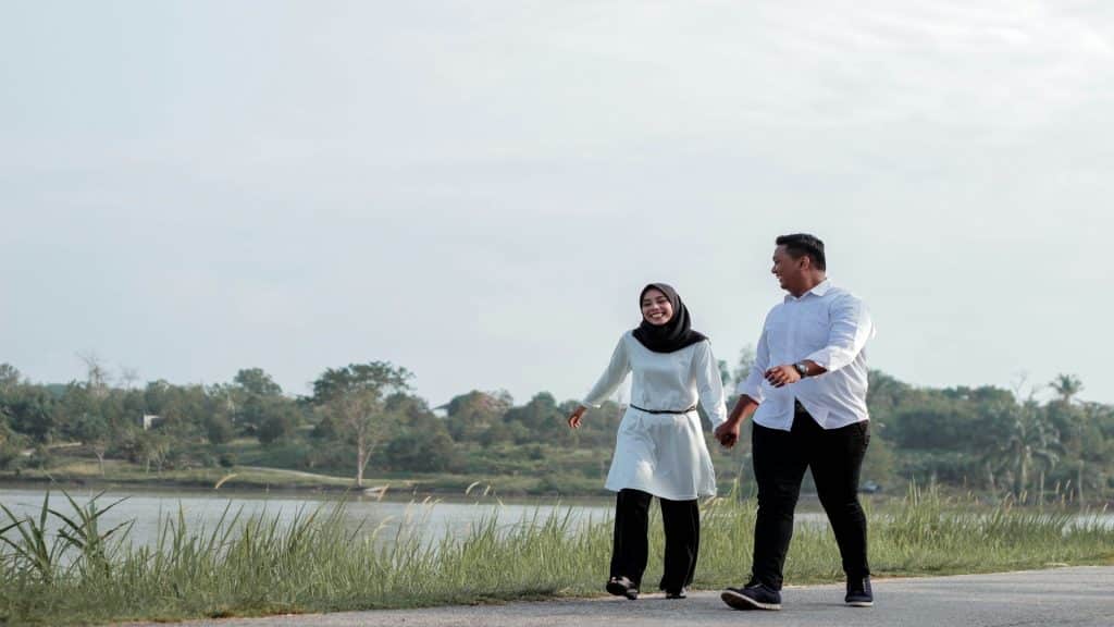 couple walking side by side calmly