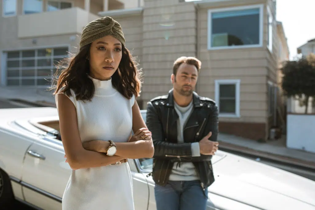 Couple on the street not talking to each other